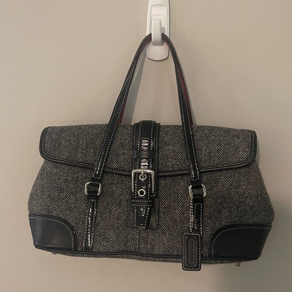 Coach Handbags - COACH-Herringbone Wool & Leather-Top Handle Purse